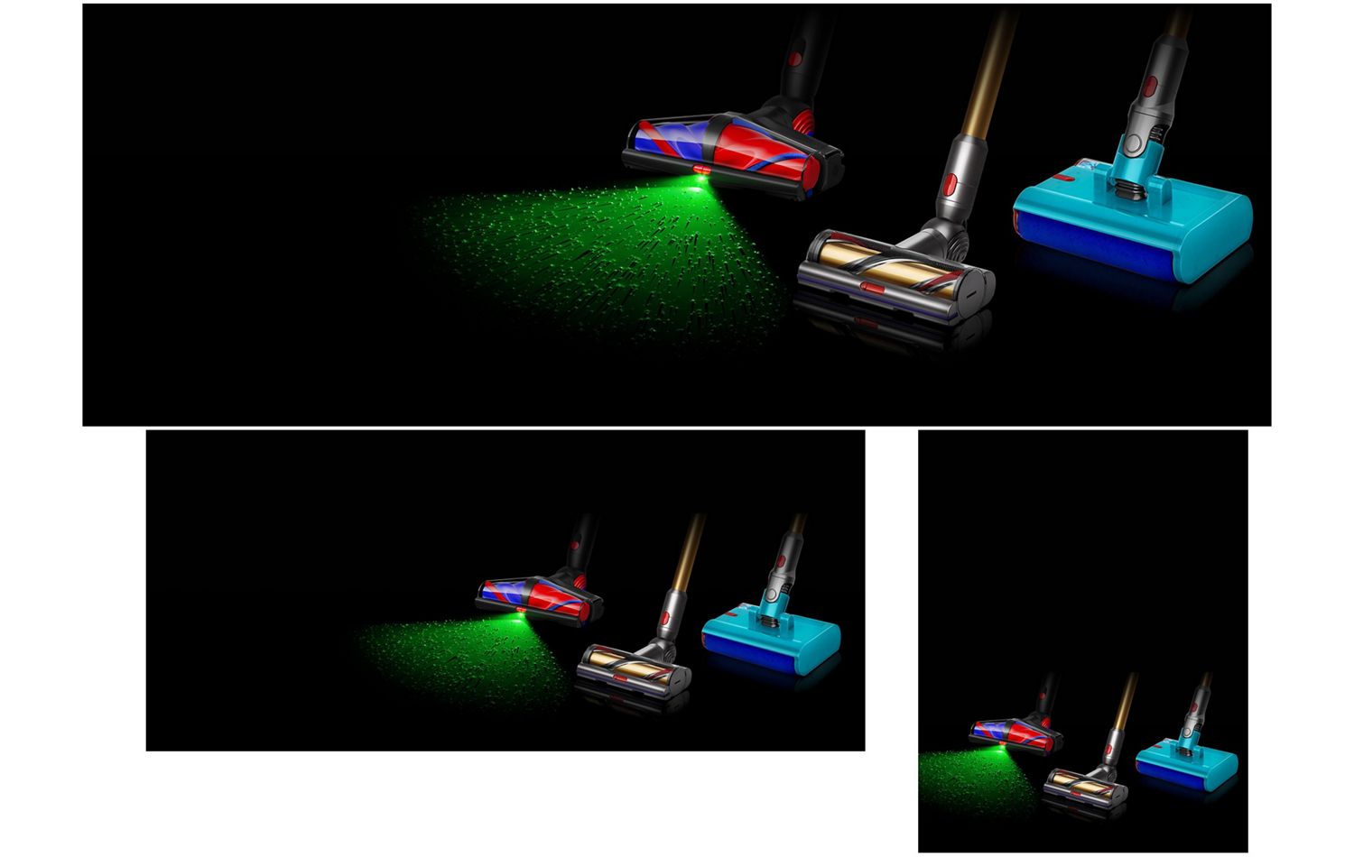 Eine Reihe von Dyson Staubsaugern.