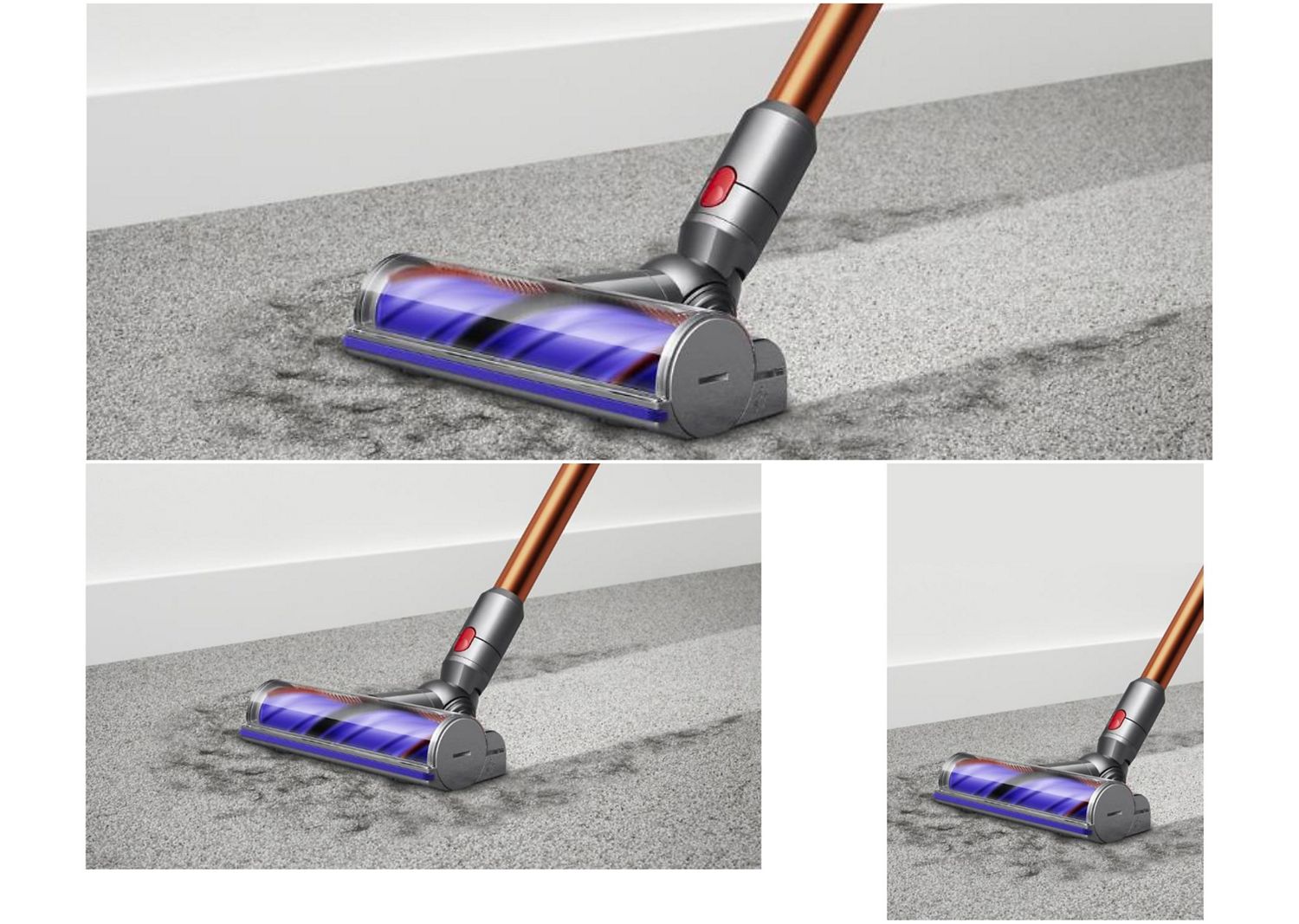 Dyson Motorbar cleaner head used to clean a carpet.