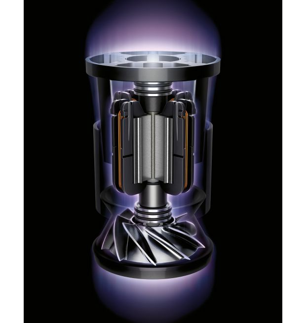 Šķērsgriezums, kurā redzams Dyson Cyclone V10 putekļu sūcēja motors.