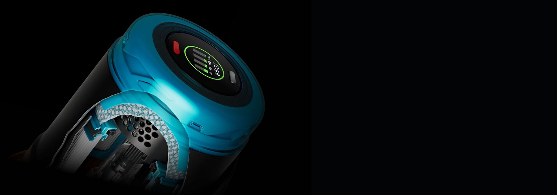 لقطة مقتطعة لفلتر HEPA من دايسون في المكنسة.