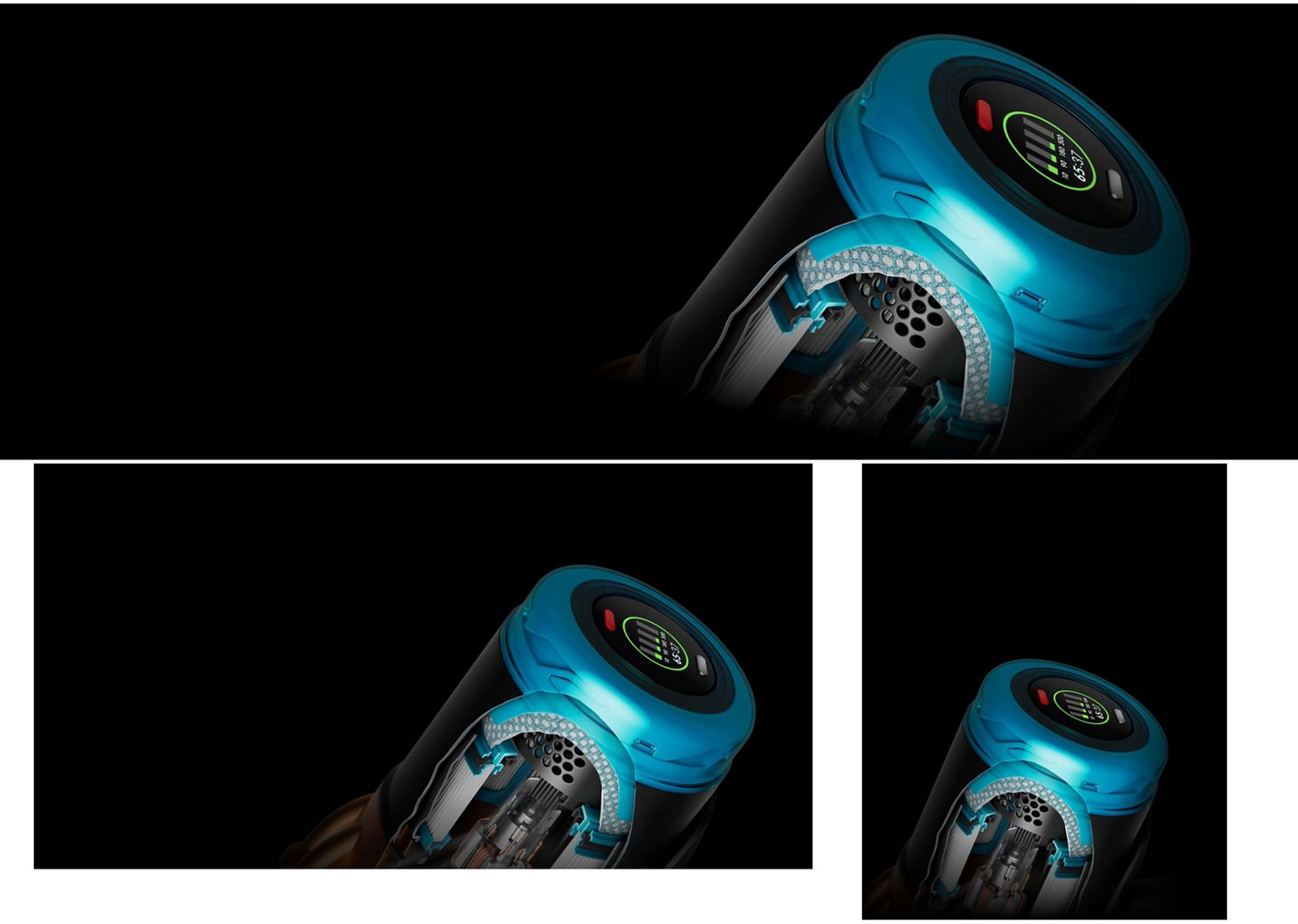 A cutaway of Dyson's HEPA filter in the vacuum.