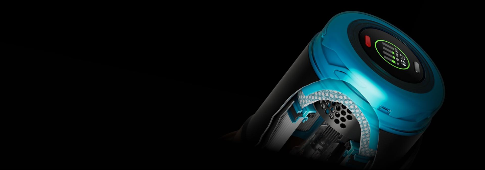 A cutaway of Dyson's HEPA filter in the vacuum.