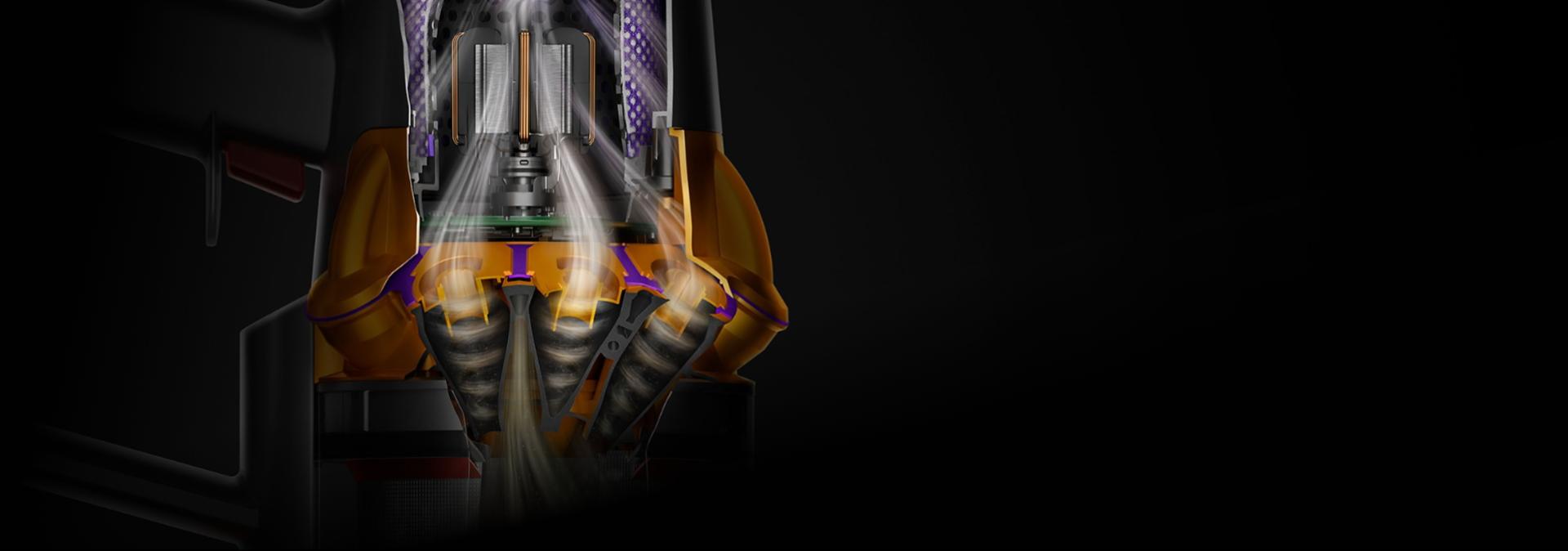 لقطة مقتطعة توضيحية لنظام الفرازات المخروطية من دايسون الحاصل على براءة الاختراع.