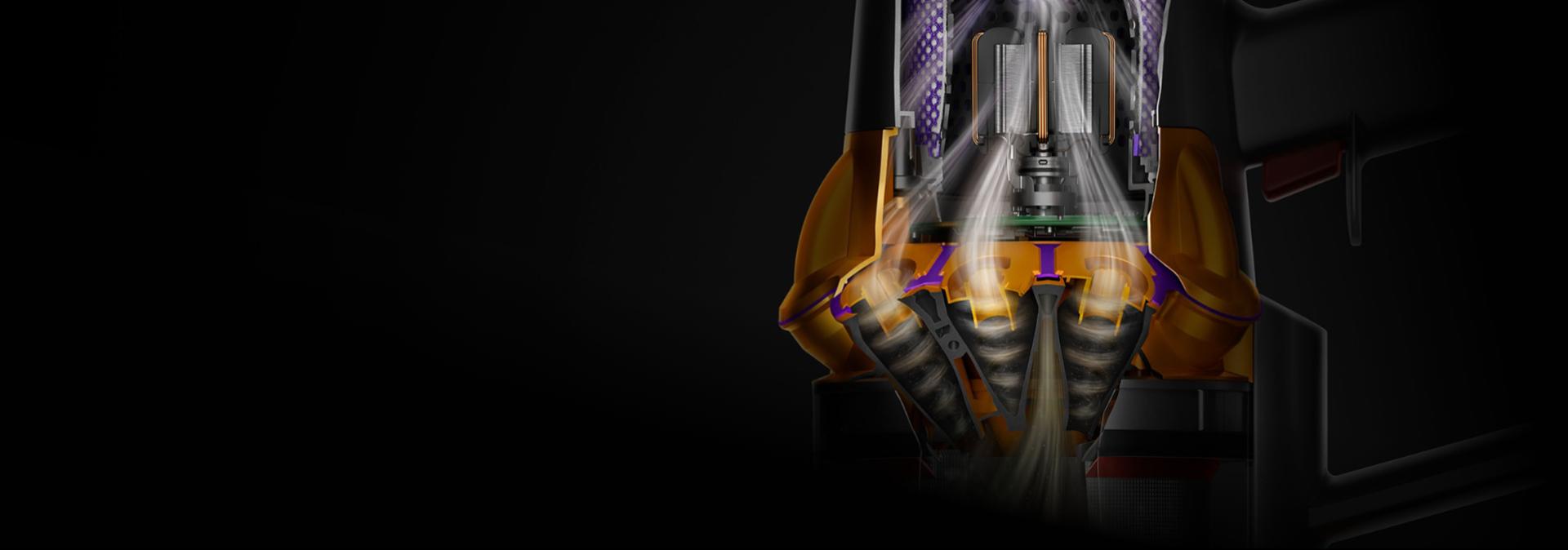 A cutaway of Dyson’s patented cyclone system.