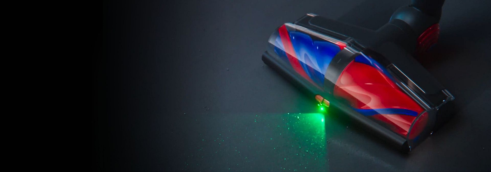 The All Floor Cones Sense cleaner head illuminates hidden dust on hard floors.