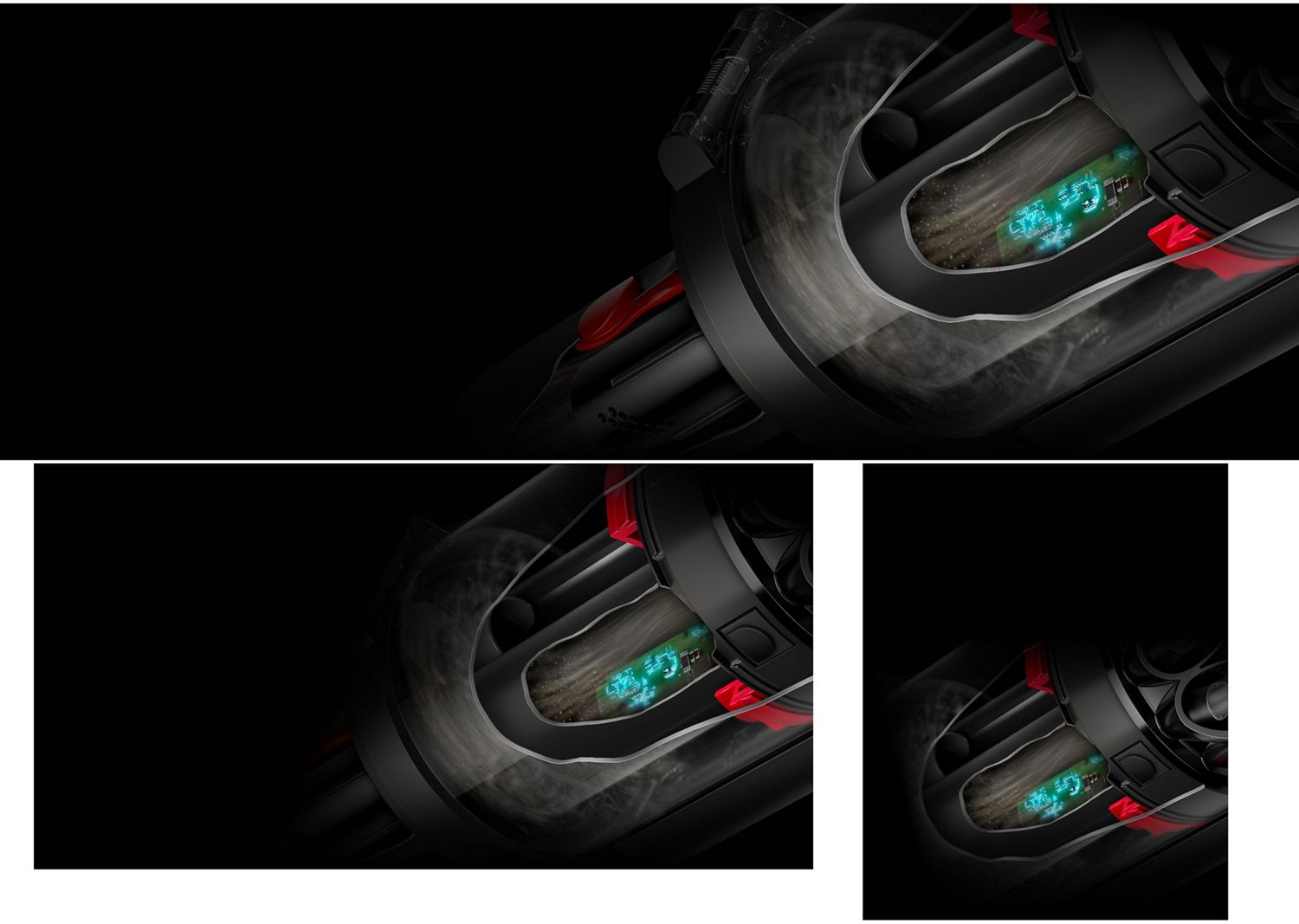 Une coupe transversale de la détection de poussière dans l'aspirateur Dyson Piston Animal.