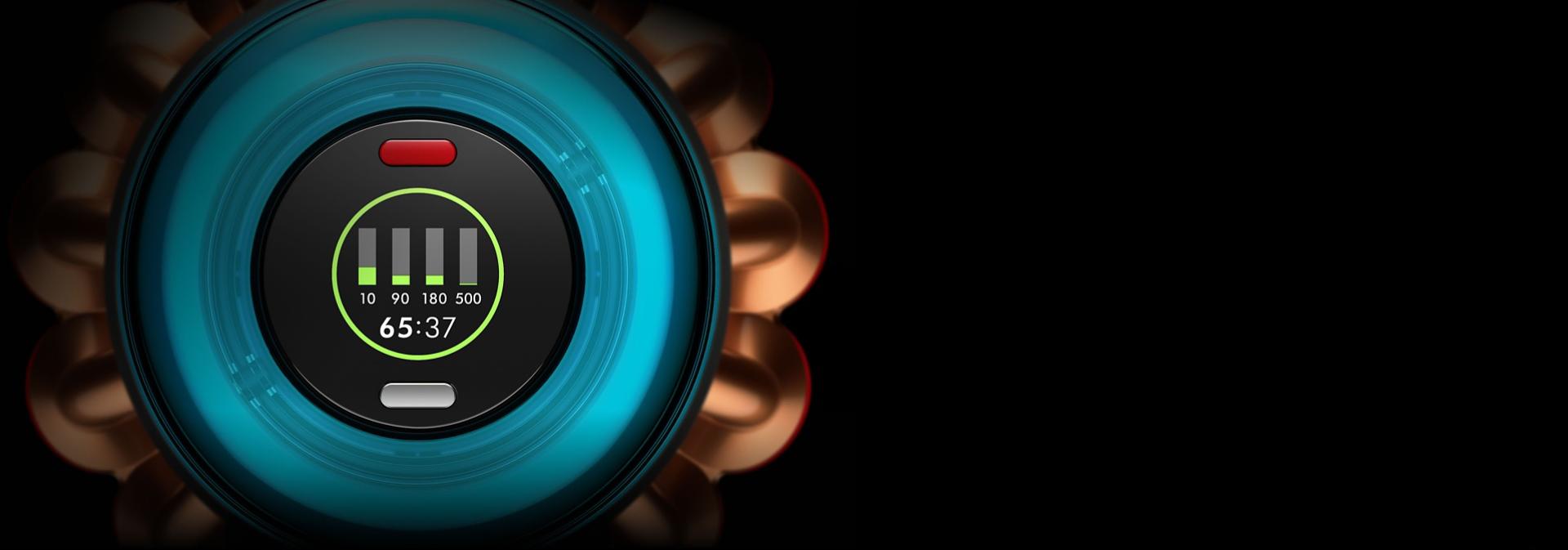 صورة مُقرَّبة لشاشة LCD في مكنسة Dyson Piston Animal.