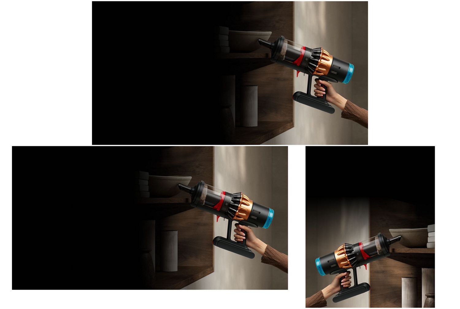 L'accessoire intégré pour espaces restreints est utilisé pour nettoyer autour d'une table.