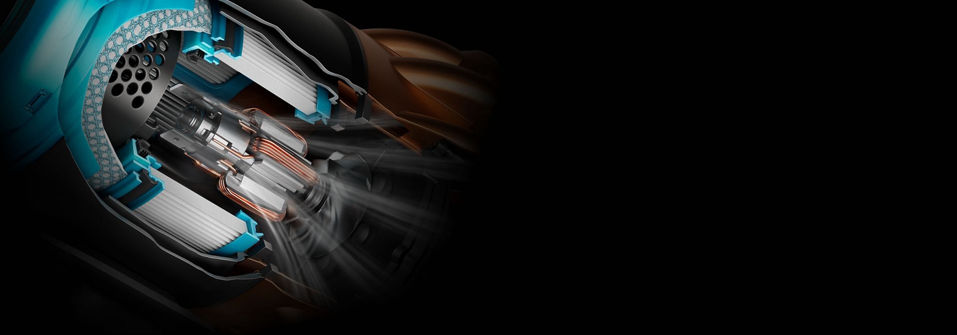 لقطة مقتطعة لمكنسة Dyson V16 Piston Animal تعرض المحرك بداخلها.