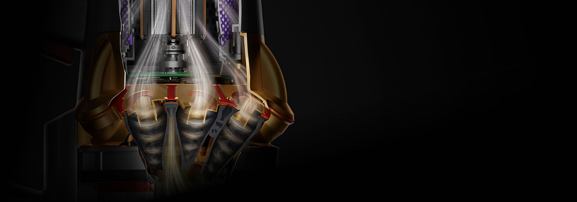 لقطة مقتطعة للمكنسة اللاسلكية Dyson V16 Piston Animal تعرض تكنولوجيا Root Cyclone.