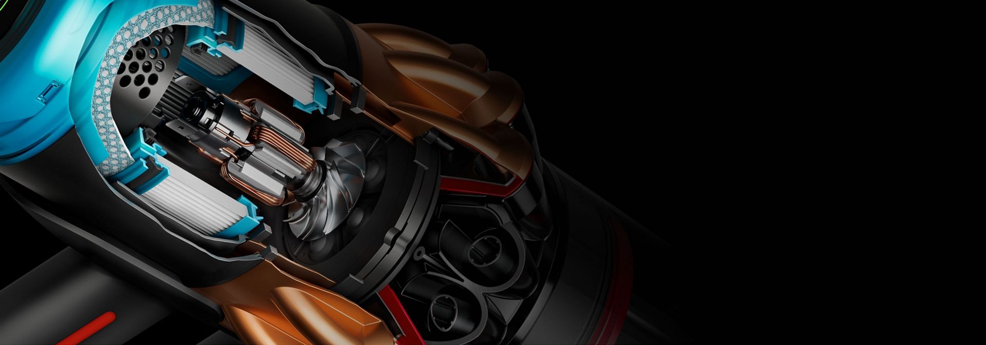 محرك Dyson Hyperdymium الرقمي بقوة 900 وات داخل مكنسة دايسون.