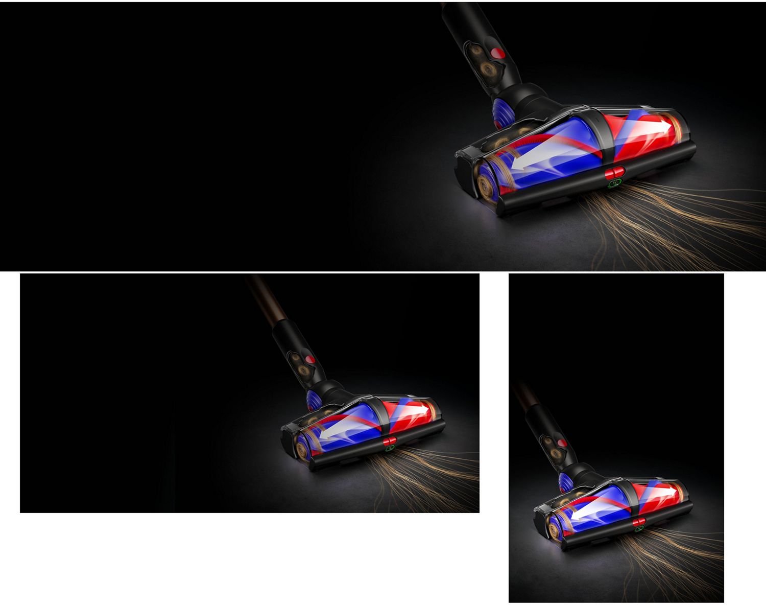 The All Floor Cones Sense cleaner head detangles hair .