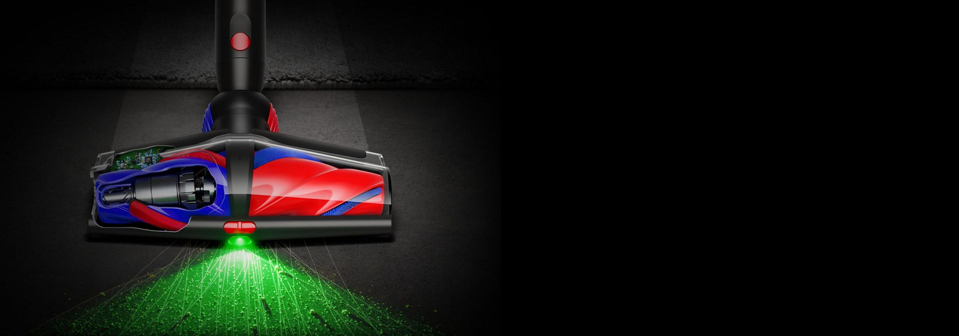 يُسلط رأس التنظيف All Floor Cones Sense الضوء على الأتربة المُختبئة والمخفية.