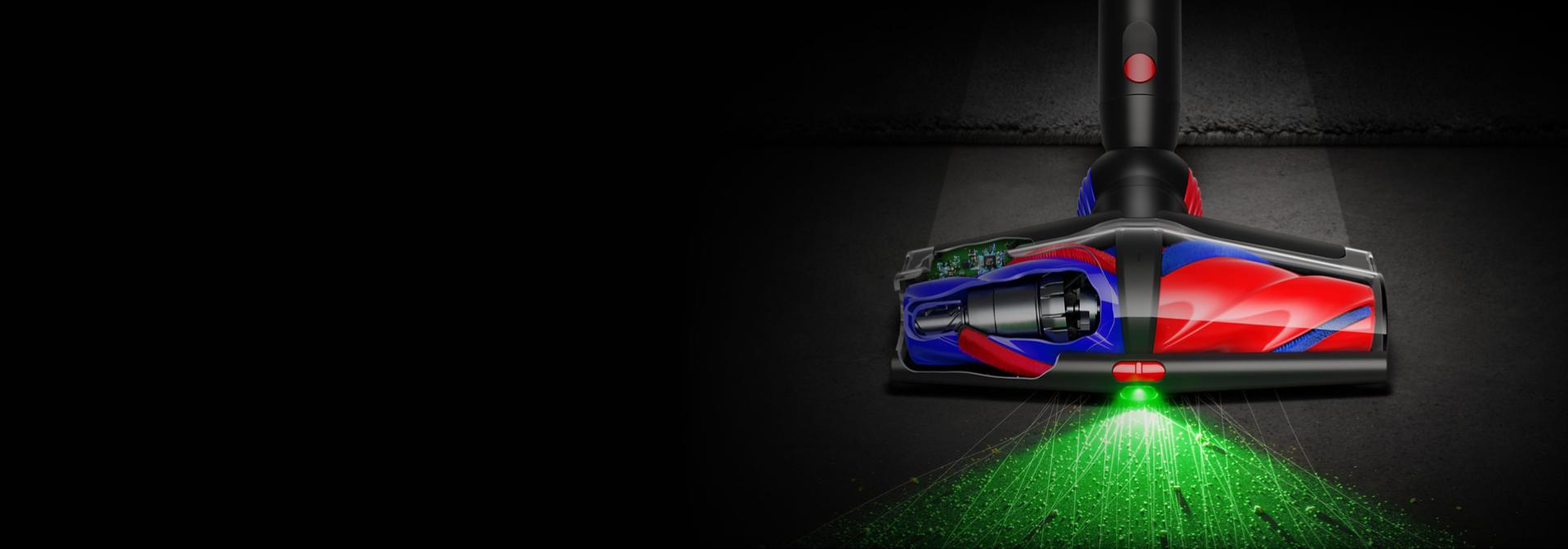 The All Floor Cones Sense cleaner head illuminates hidden dust.