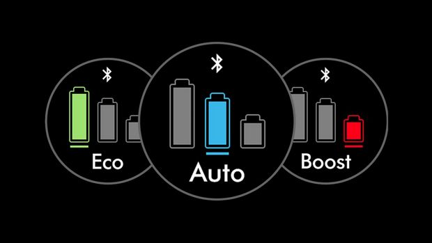 The LCD screen of the Dyson DS60 Piston Animal vacuum shows the current power mode.