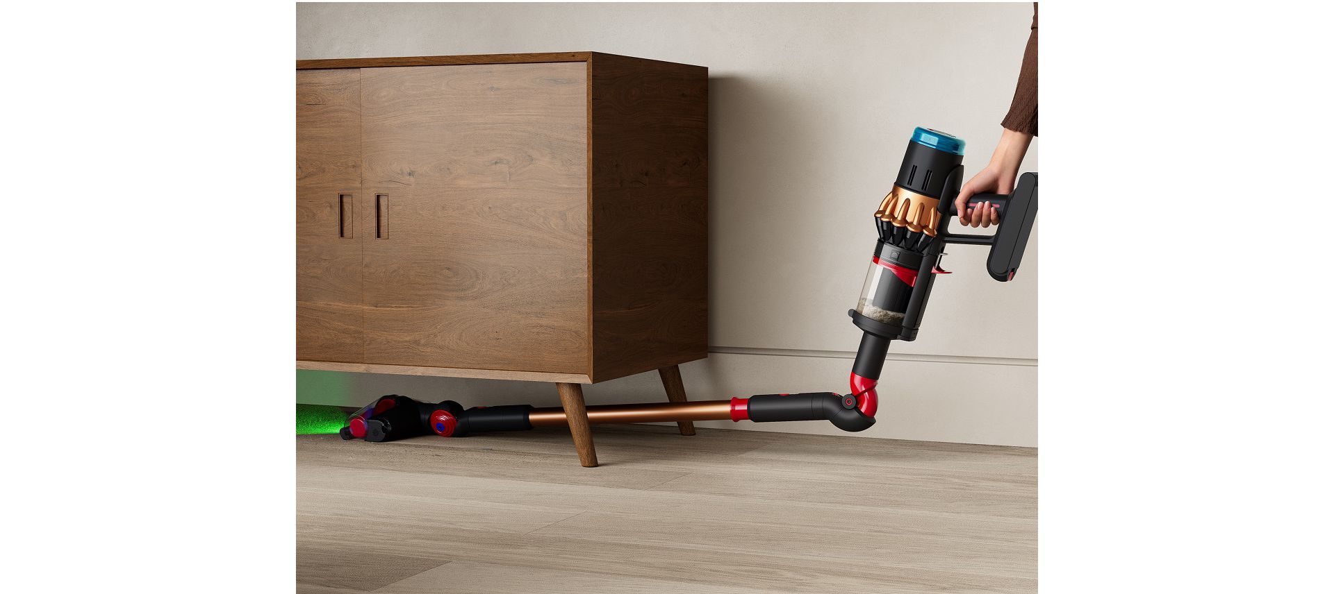 The Low-reach adaptor is used to clean under a low cabinet.