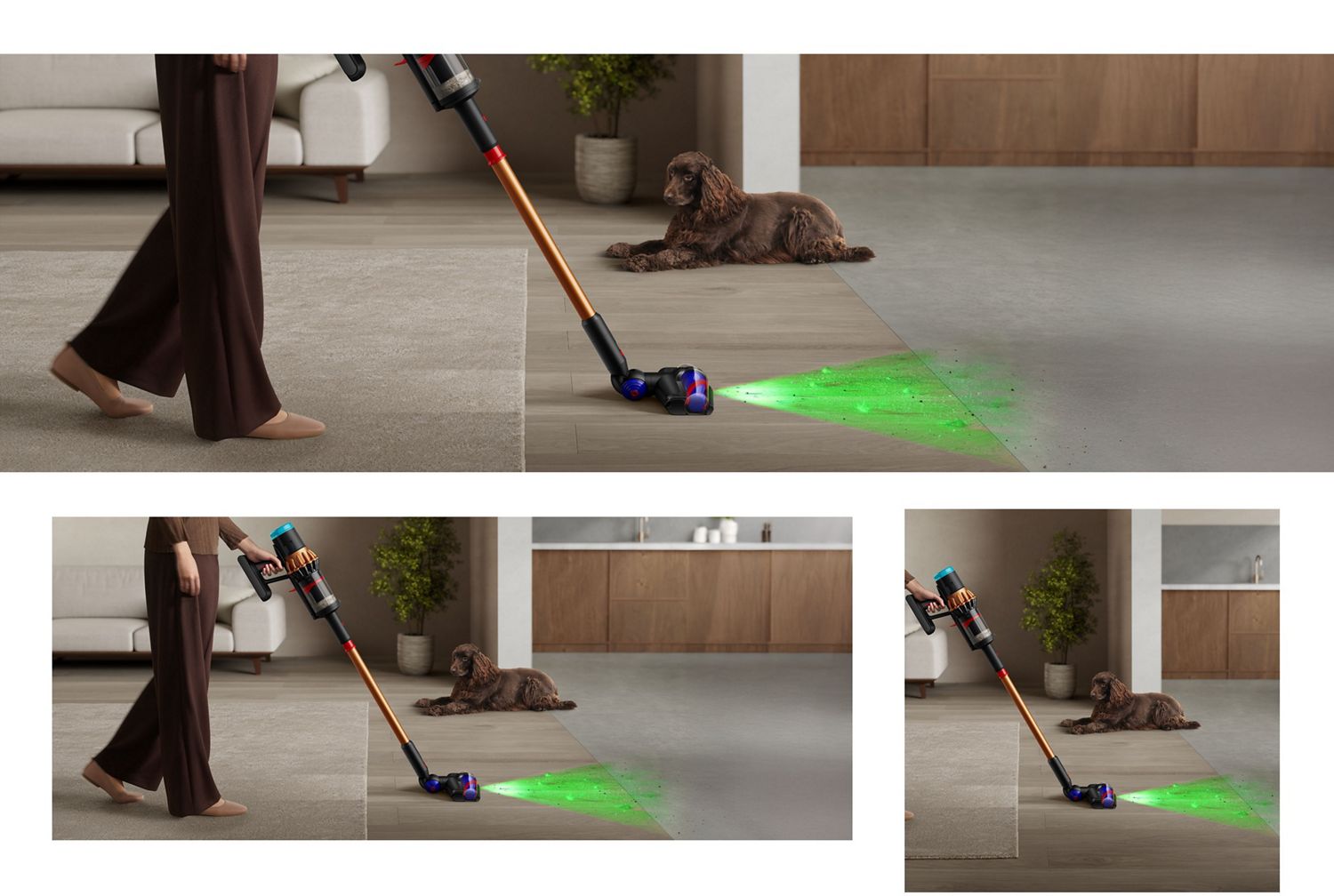 A person using the All Floor Cones Sense cleaner head with illumination.