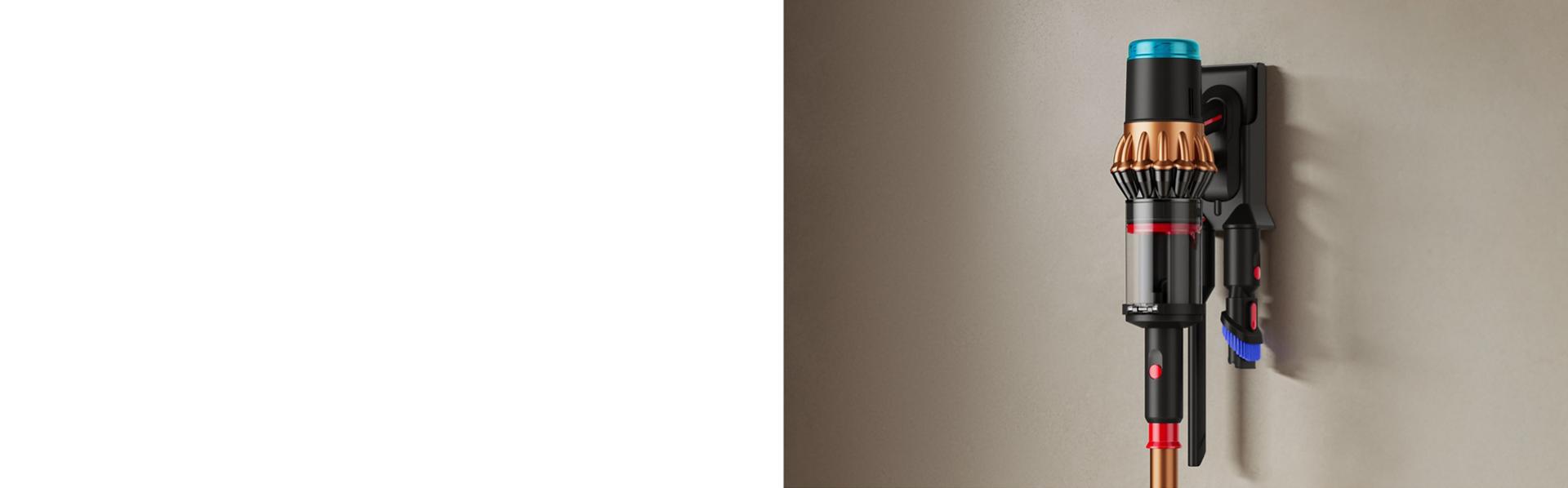 La aspiradora Dyson V16 Piston Animal cargando en su base de pared.