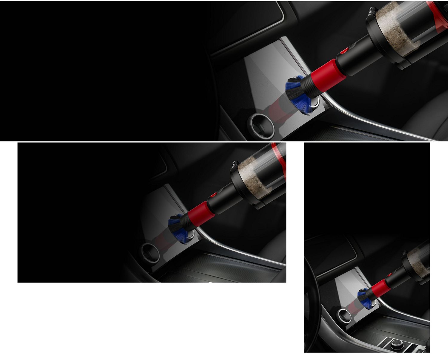 La spazzola delicata anti-graffio viene utilizzata per pulire lo schermo all’interno di un’auto.