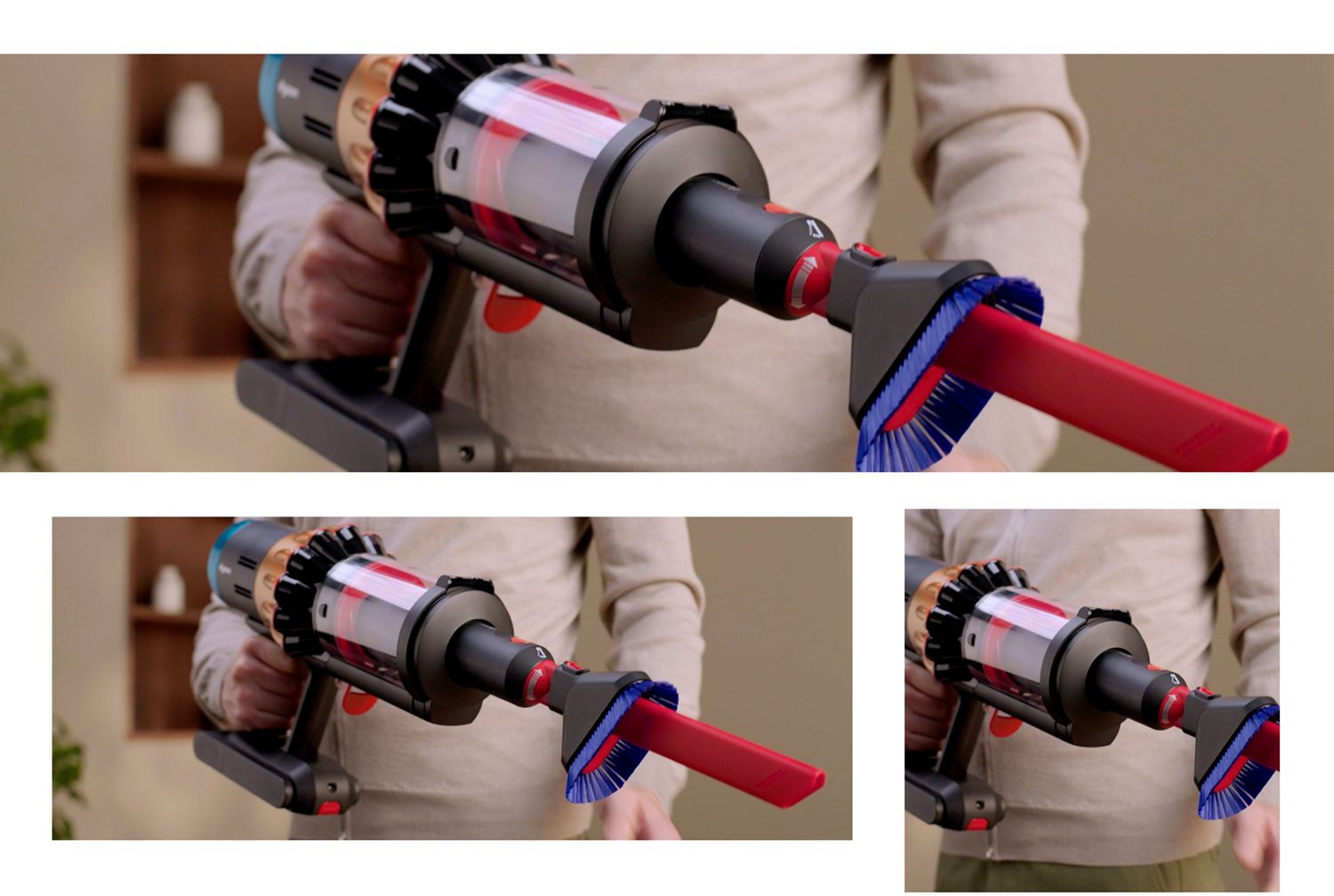 La bocchetta a lancia per spazi ristretti 2.0 è collegata all’aspirapolvere Dyson V16 Piston Animal.