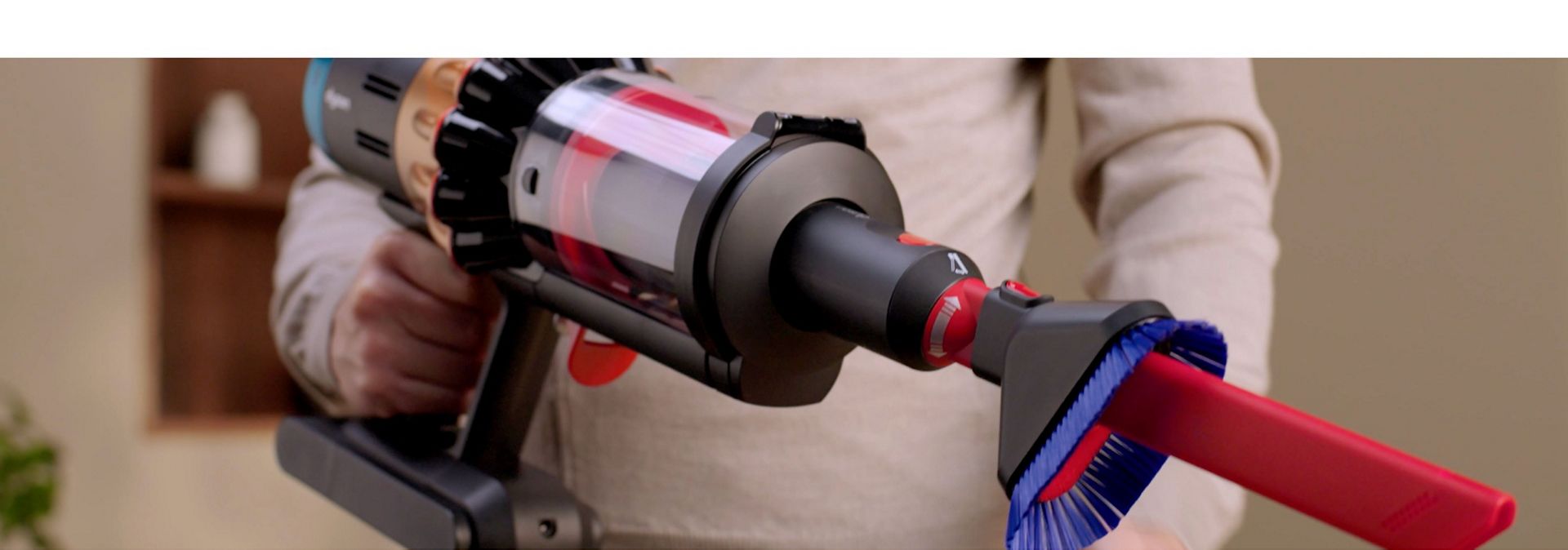 The Awkward gap tool 2.0 is attached to the Dyson DS60 Piston Animal vacuum.