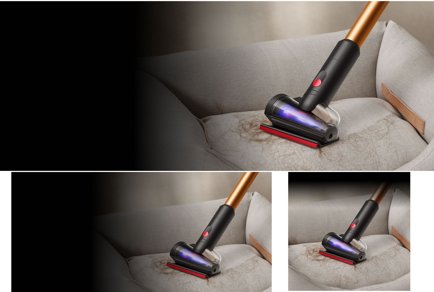 Accesorio para pelo 2.0 usándose para limpiar el pelo de la cama de una mascota.