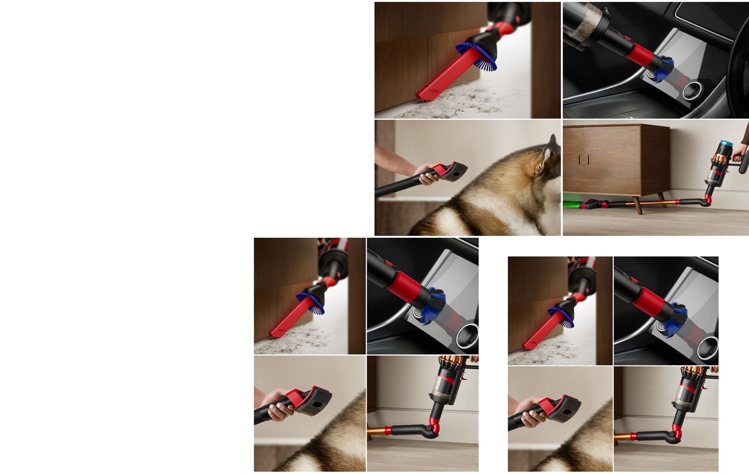 Une gamme d’accessoires spécialisés Dyson utilisés pour nettoyer les endroits délicats et difficiles à atteindre.
