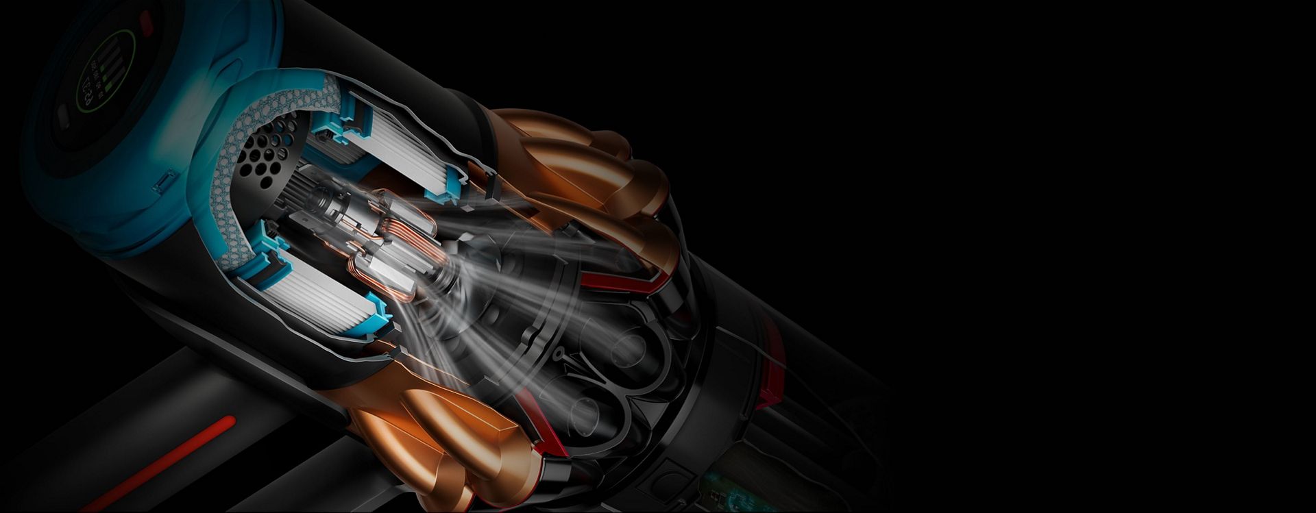 لقطة مقتطعة توضيحية لوحدة الفرازة المخروطية بمكنسة Dyson.