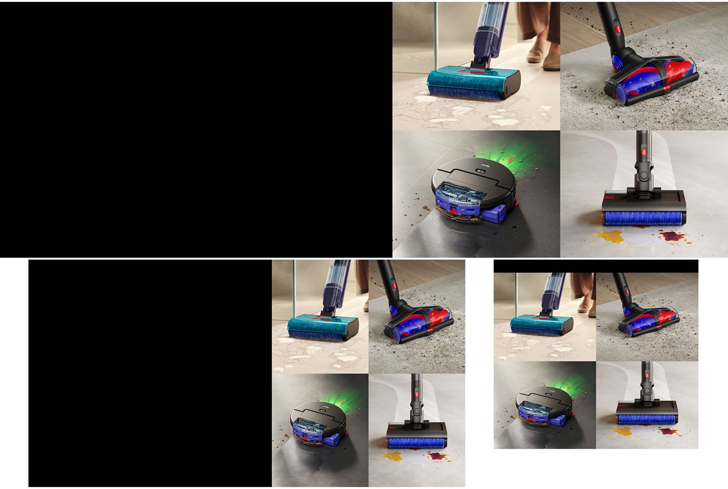A range of Dyson floorcare machines.