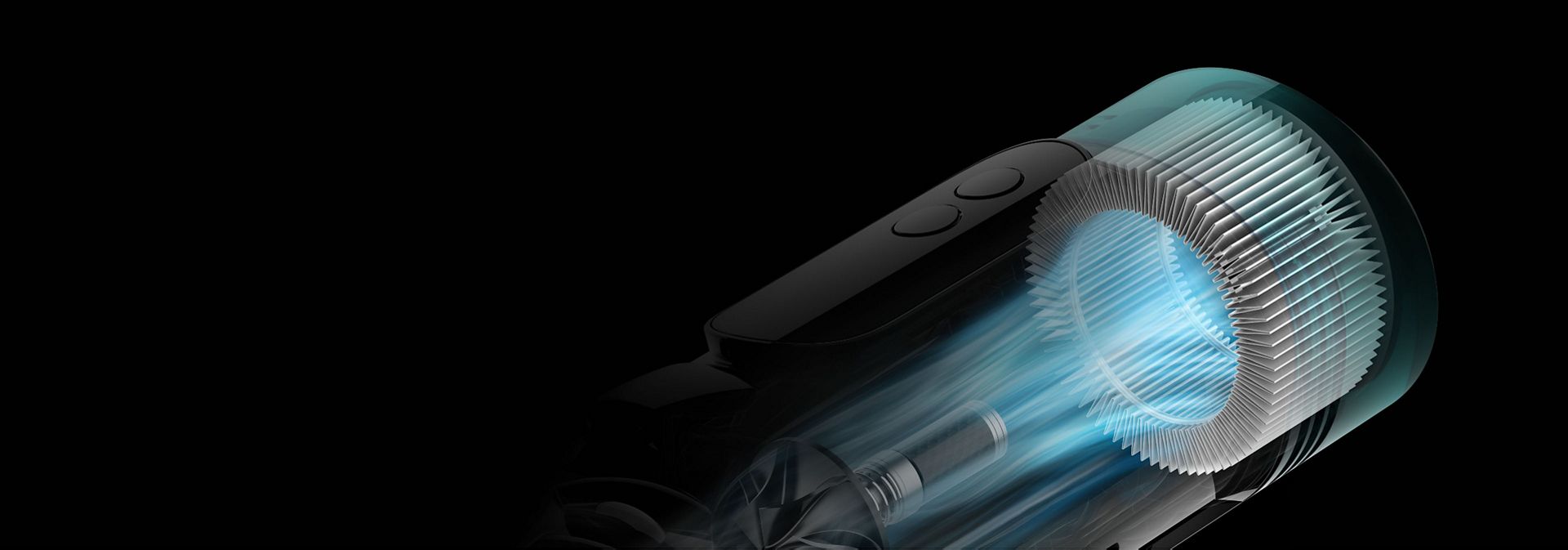 The filter and motor inside the Dyson V10 vacuum.