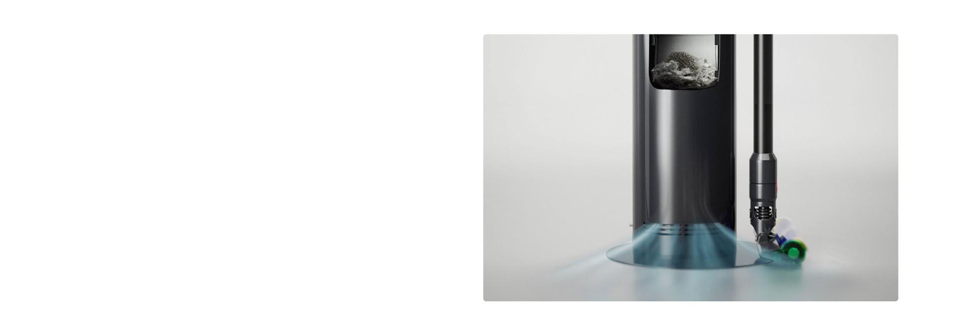 The Dyson Auto-empty Dok stores dust from the vacuum.