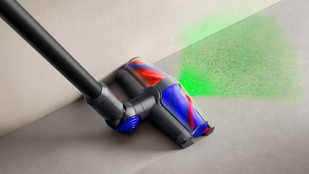 Dyson Conical cleaner head illuminates dust and dirt on hard floors.