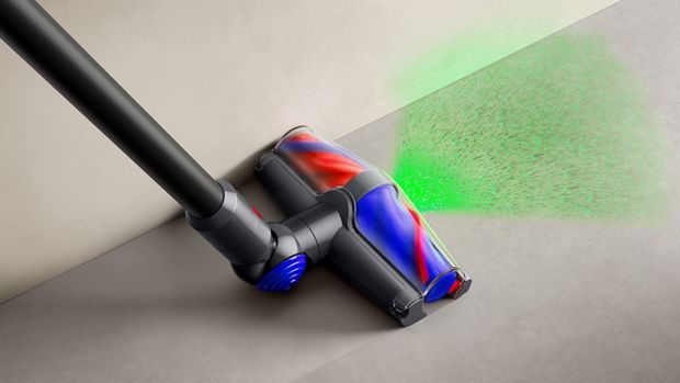 Dyson Conical cleaner head illuminates dust and dirt on hard floors.