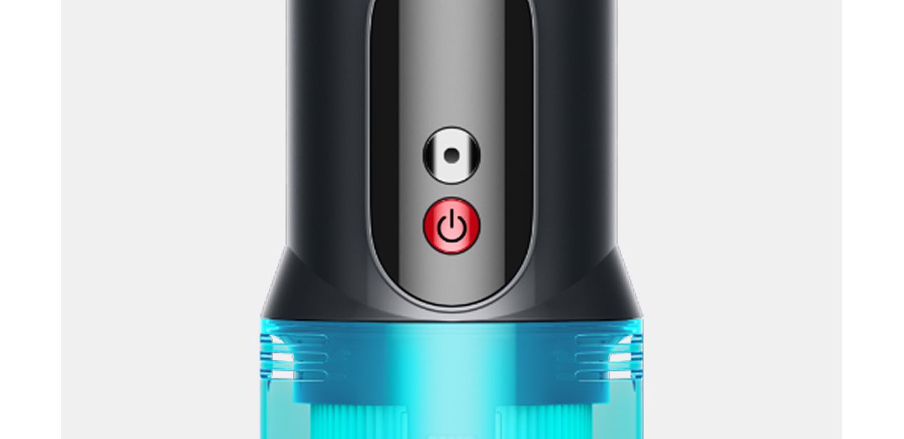 Los botones de selección de encendido y modo de la aspiradora Dyson V10.