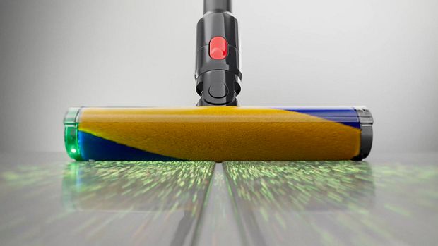 Dyson Fluffy Optic cleaner head illuminates and casts shadows on hard-to-see dust.