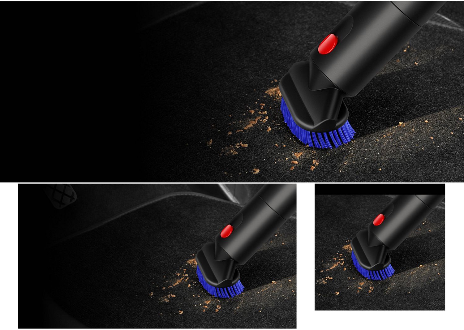 Dyspm Stubborn dirt brush used to clean a car foot mat.
