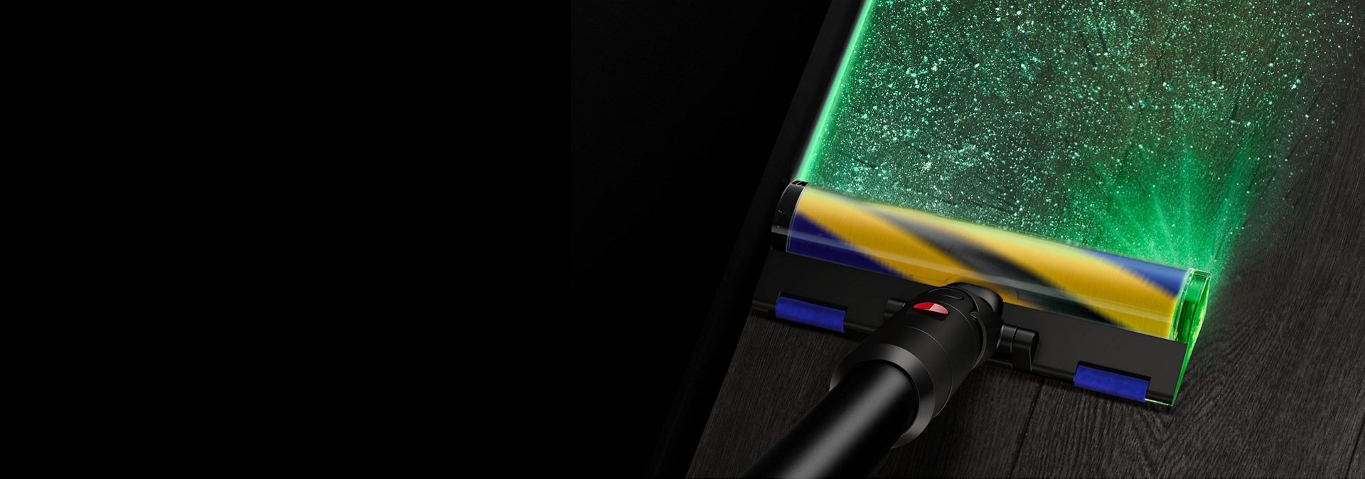 Dyson Fluffy Optic cleaner head illuminates dust and dirt on hard floors.