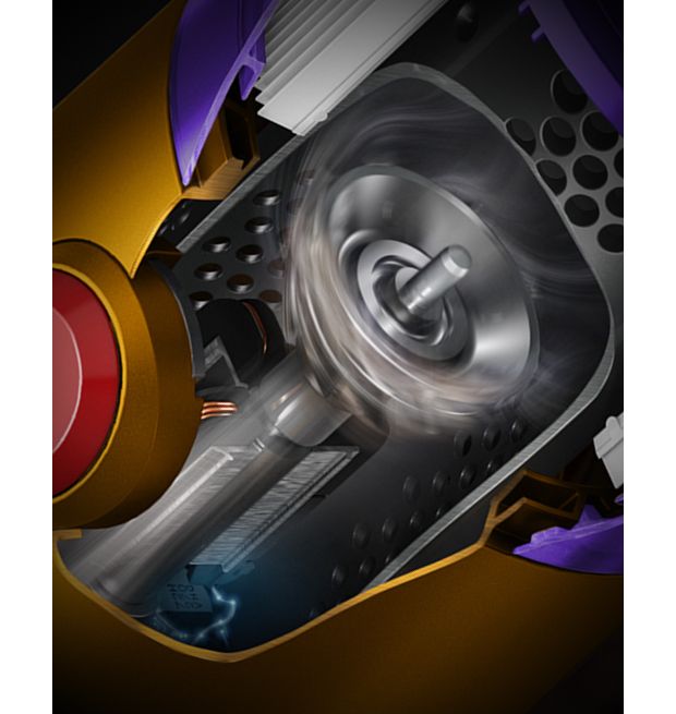 חתך המציג את המנוע בתוך שואב האבק האלחוטי Dyson V12 Detect Slim.