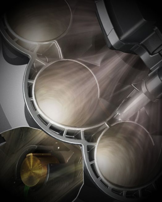 Schnittdarstellung der Zyklone im Dyson V12 Detect Slim kabellosen Staubsauger.