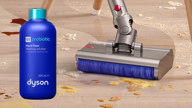 Dyson 02 Probiotic cleaning solution next to the Submarine wet cleaner head.