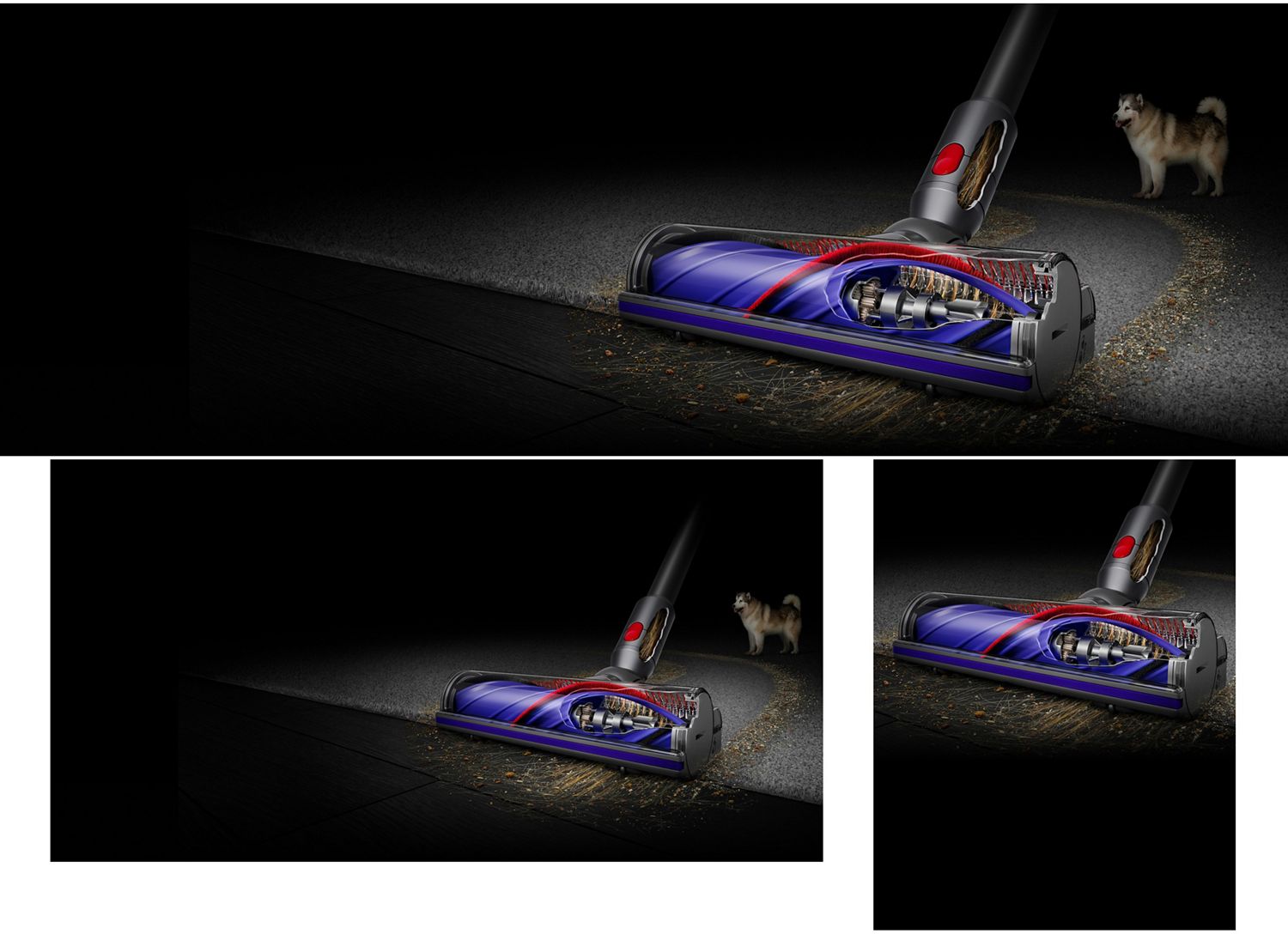 Die Dyson Motorbar Bodendüse wird verwendet, um Staub und Schmutz von einem Hartboden zu entfernen.
