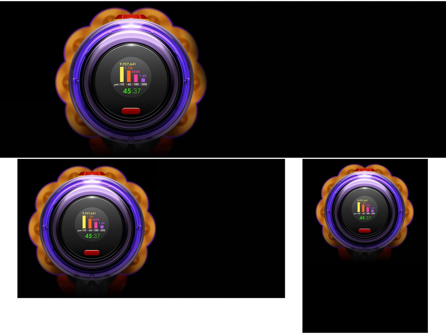 Das Display des Dyson V12 Detect Slim kabellosen Staubsaugers.
