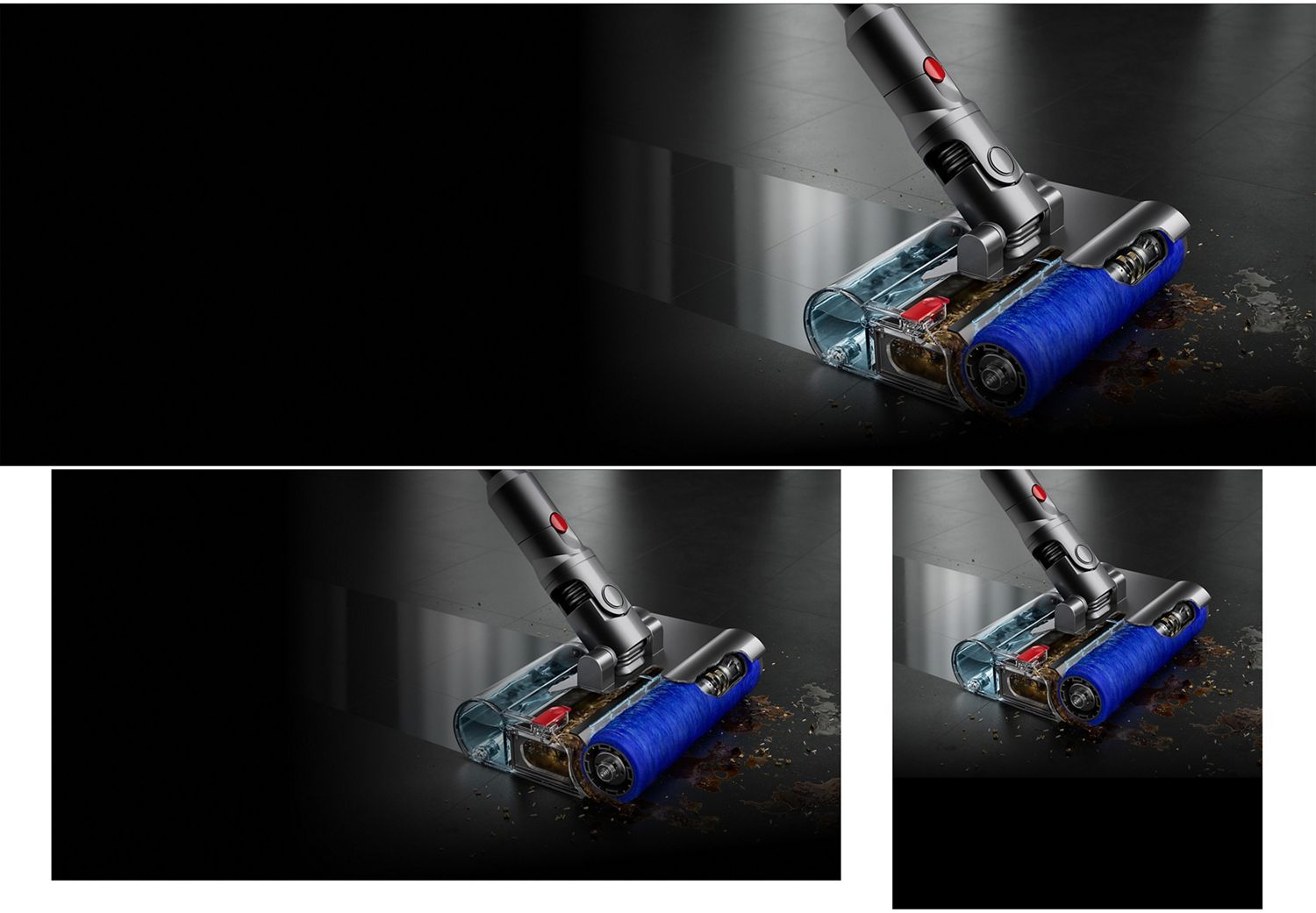 Dyson Submarine -märkäpuhdistuspää käytössä kovien lattioiden tahrojen puhdistamiseen.