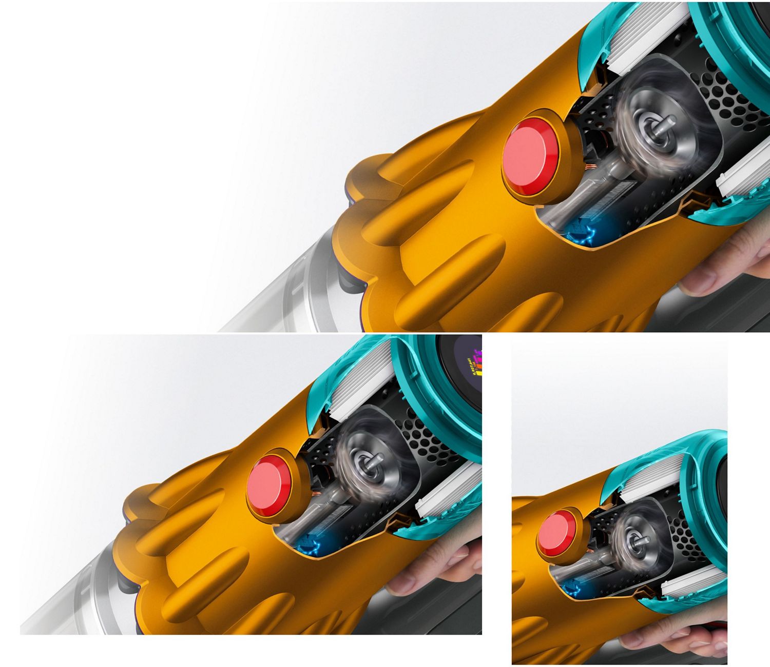 A cut out of the motor in the Dyson V12s Detect Slim Submarine Complete wet and dry vacuum.