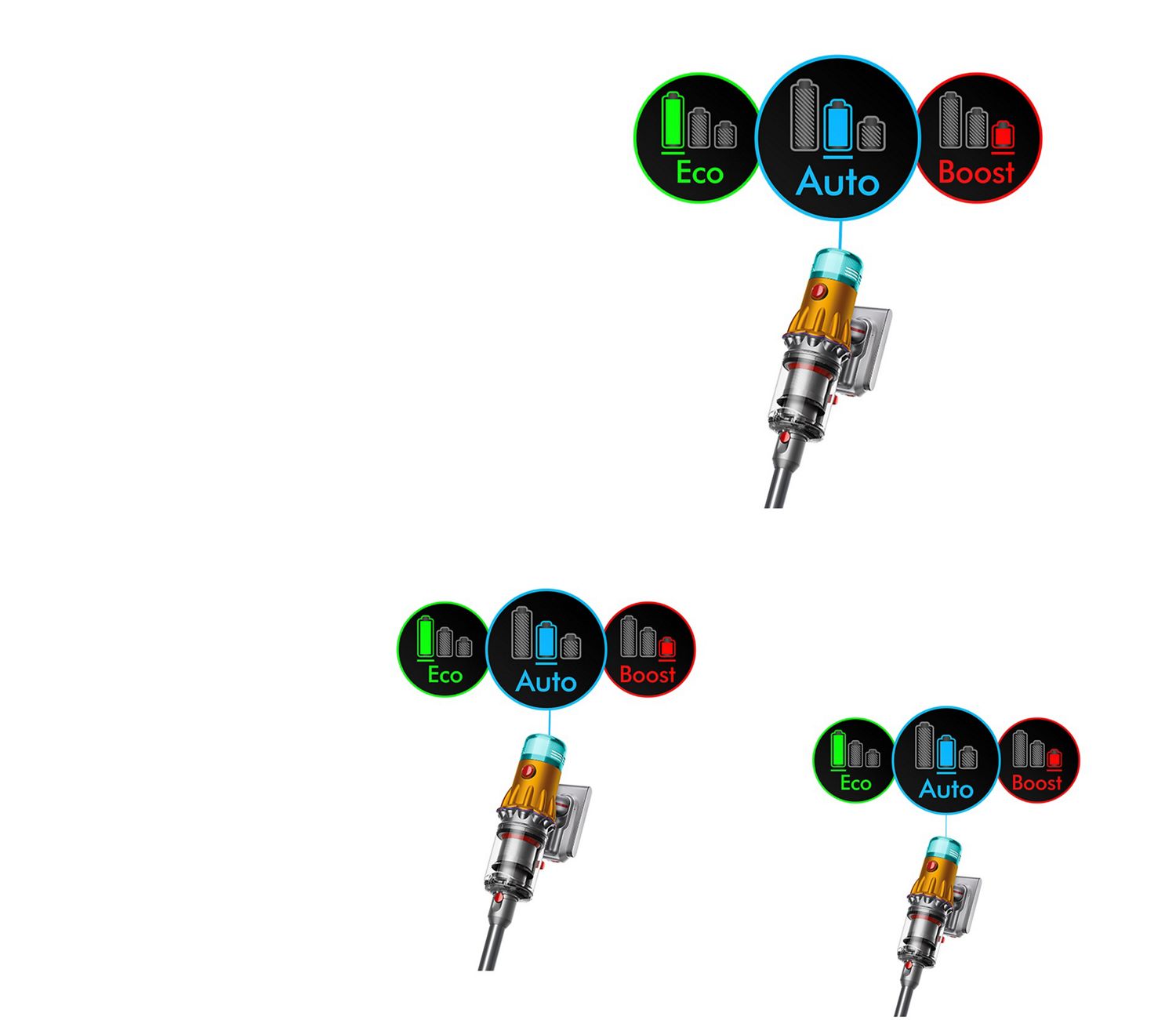 The LED screen on the Dyson V12s Detect Slim Submarine Complete wet and dry vacuum.