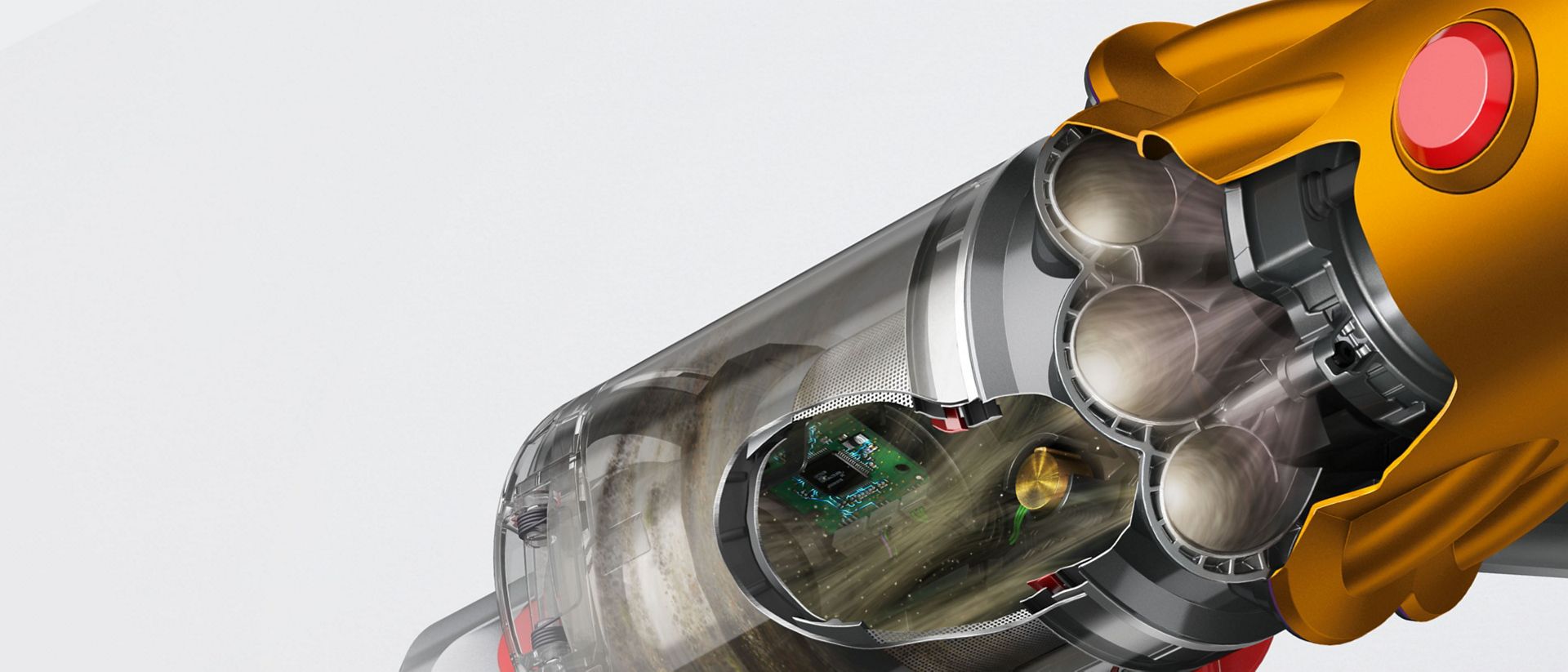 Zbliżenie na czujnik piezoelektryczny wewnątrz Dyson V12 Detect Slim Absolute Submarine.