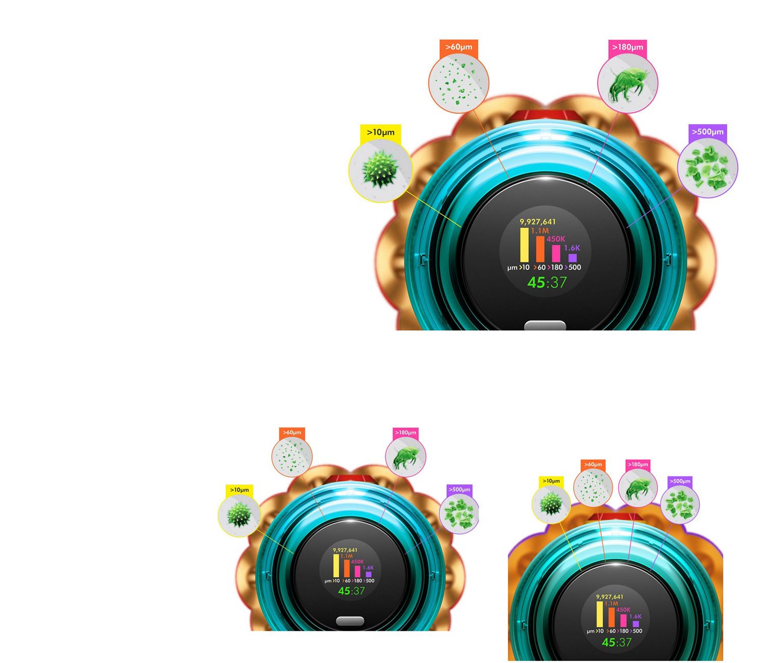 The LCD screen of the Dyson V12s Detect Slim Submarine vacuum cleaner.