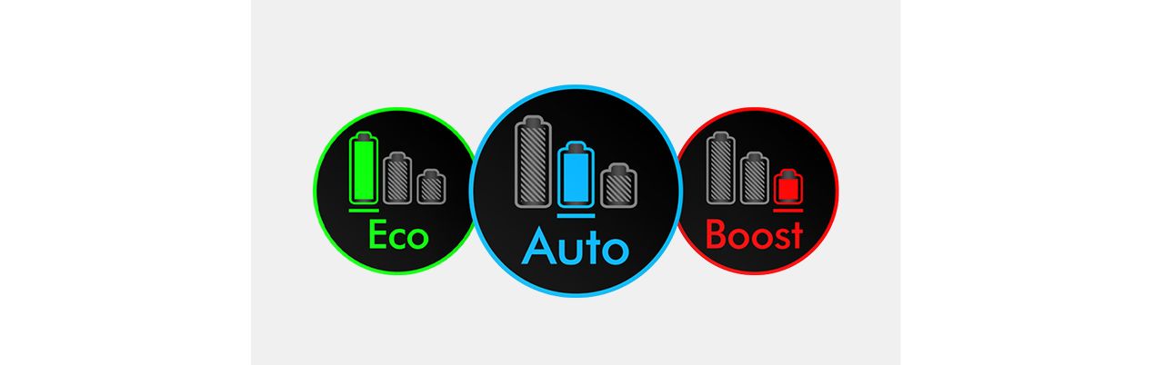 Iconos que muestran los modos de potencia de la aspiradora Dyson V15 Detect.
