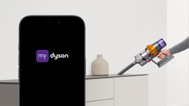 Telefón zobrazujúci aplikáciu MyDyson.