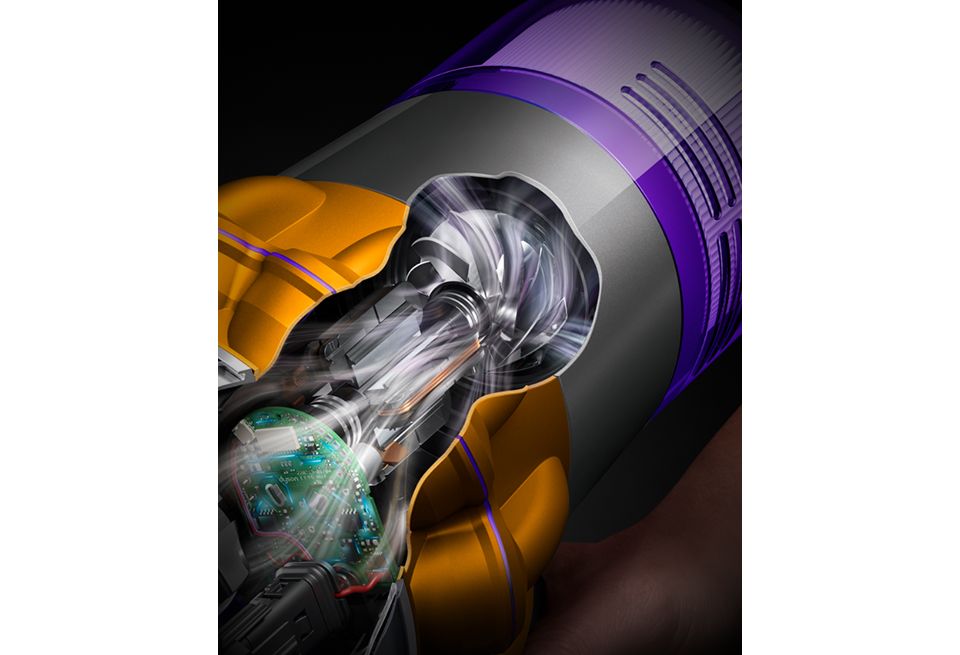 Corte transversal que muestra el motor dentro de la aspiradora Dyson V15 Detect.